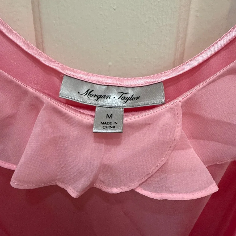 Morgan Taylor Pink Satin Ruffle Nightgown Maxi Slip Dress‎ Womens Medium